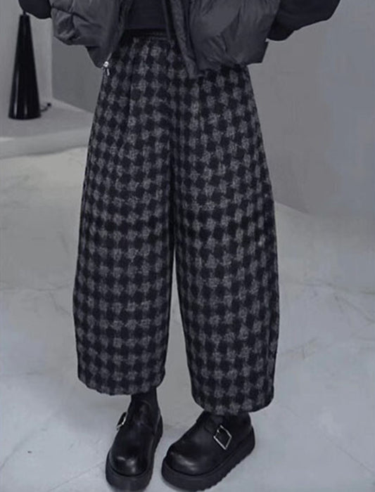 千鳥格子柄ふんわりシルエットあったかパンツ