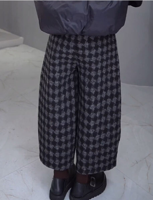 千鳥格子柄ふんわりシルエットあったかパンツ