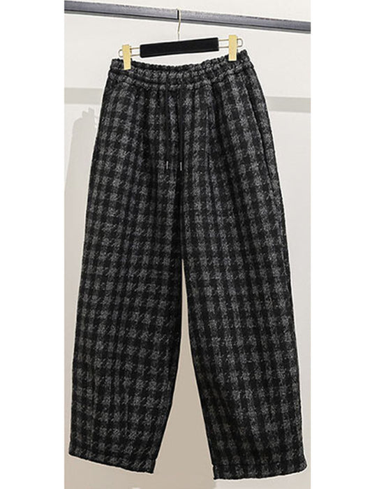 千鳥格子柄ふんわりシルエットあったかパンツ