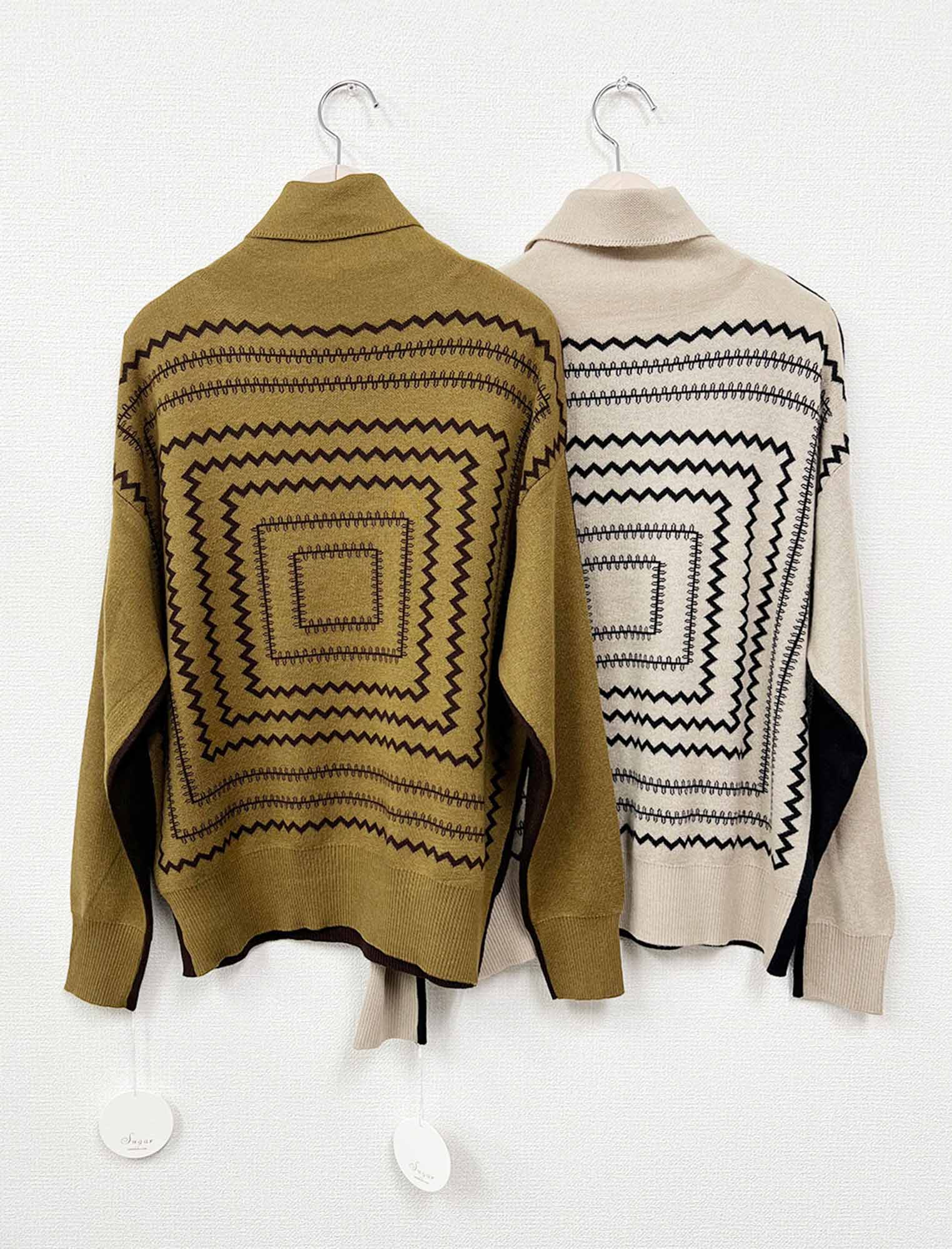 サカイ　ジオメトリック　ウール　ニット　セーター　幾何柄　プルオーバー メンズ BEAMS HEART セーター ニット ジオメトリック柄 クルーネック メンズ