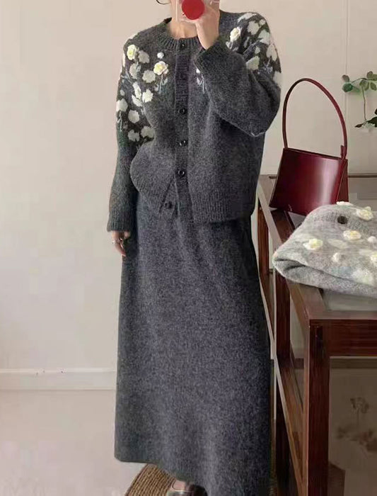 フラワー刺繍カーディガン＆ワンピース セットアップ