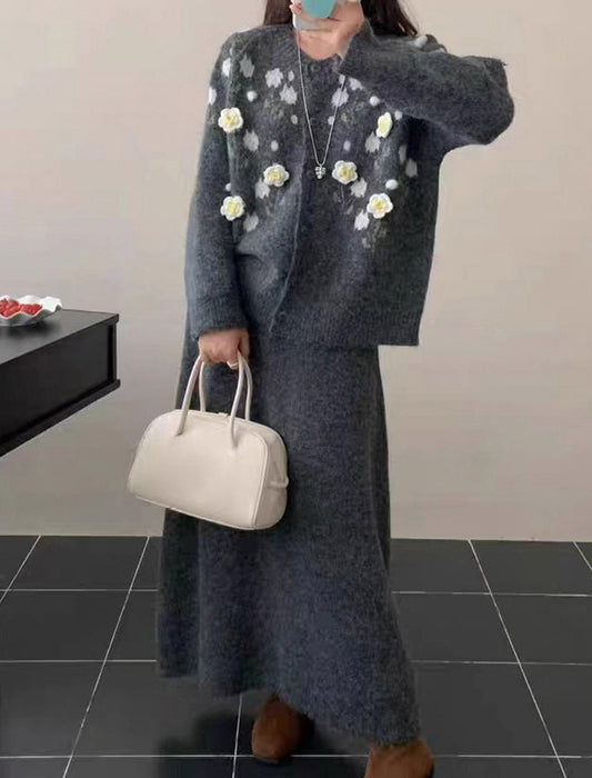 フラワー刺繍カーディガン＆ワンピース セットアップ