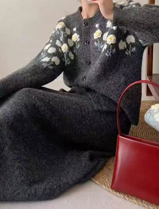 フラワー刺繍カーディガン＆ワンピース セットアップ