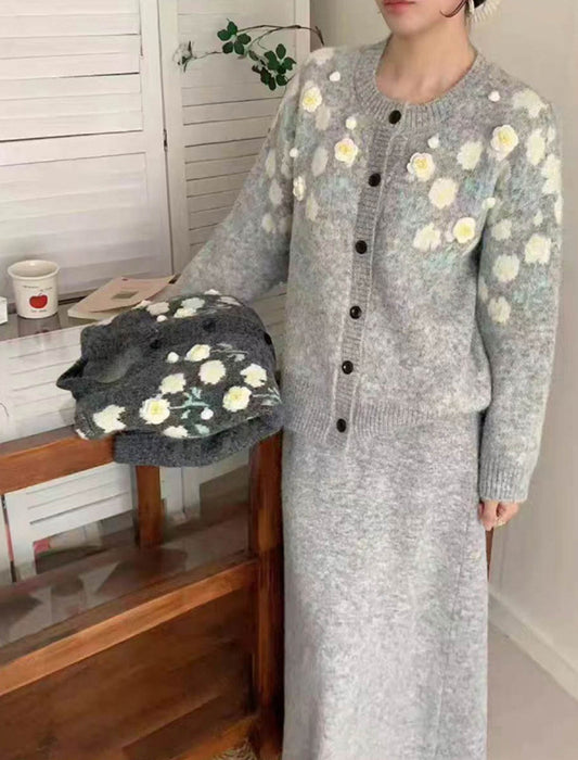 フラワー刺繍カーディガン＆ワンピース セットアップ