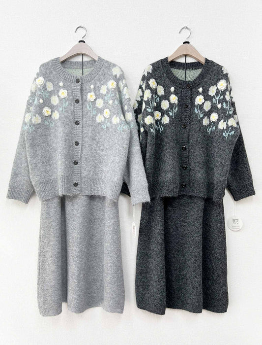 フラワー刺繍カーディガン＆ワンピース セットアップ