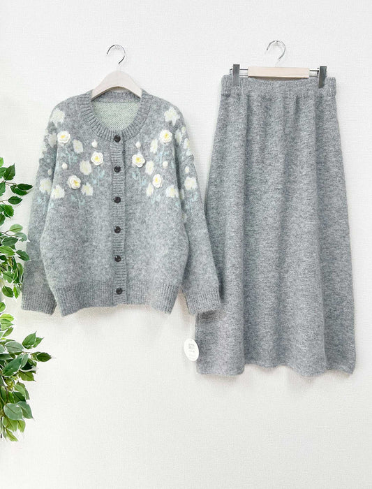 フラワー刺繍カーディガン＆ワンピース セットアップ