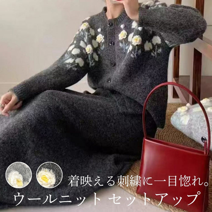 フラワー刺繍カーディガン＆ワンピース セットアップ