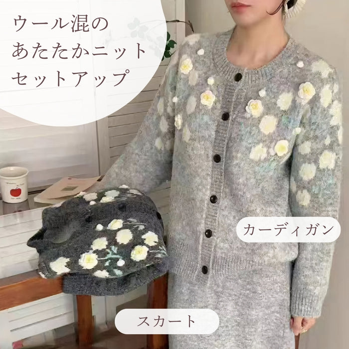 フラワー刺繍カーディガン＆ワンピース セットアップ