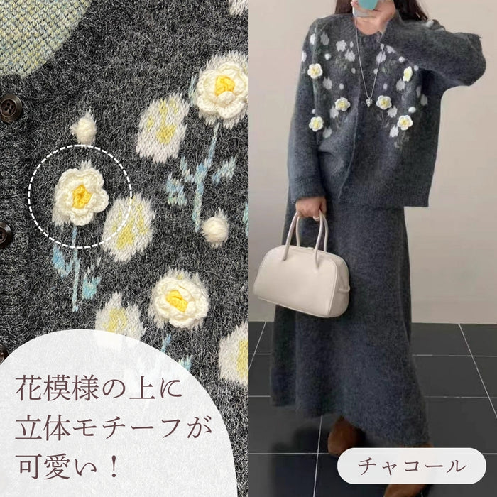 フラワー刺繍カーディガン＆ワンピース セットアップ