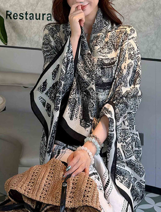 モノトーンアート大判ストール