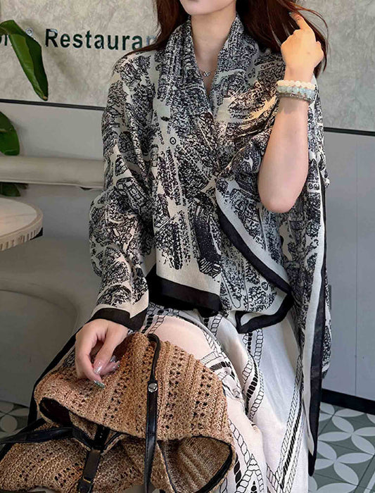 モノトーンアート大判ストール