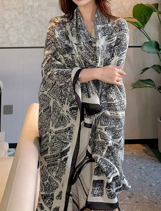 モノトーンアート大判ストール