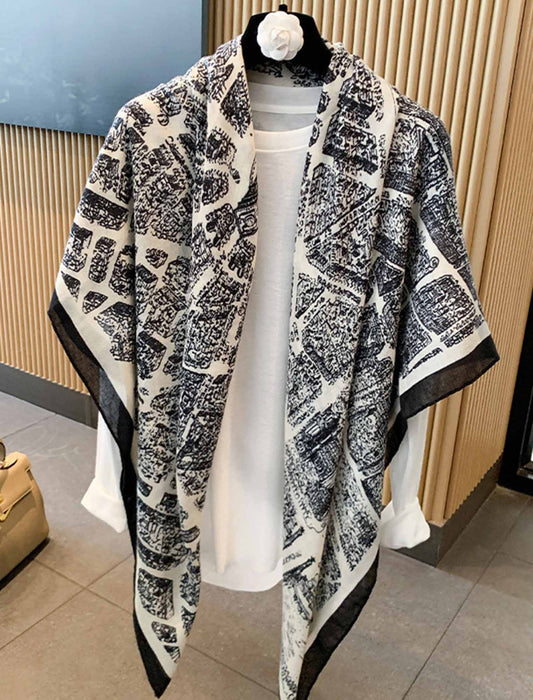 モノトーンアート大判ストール