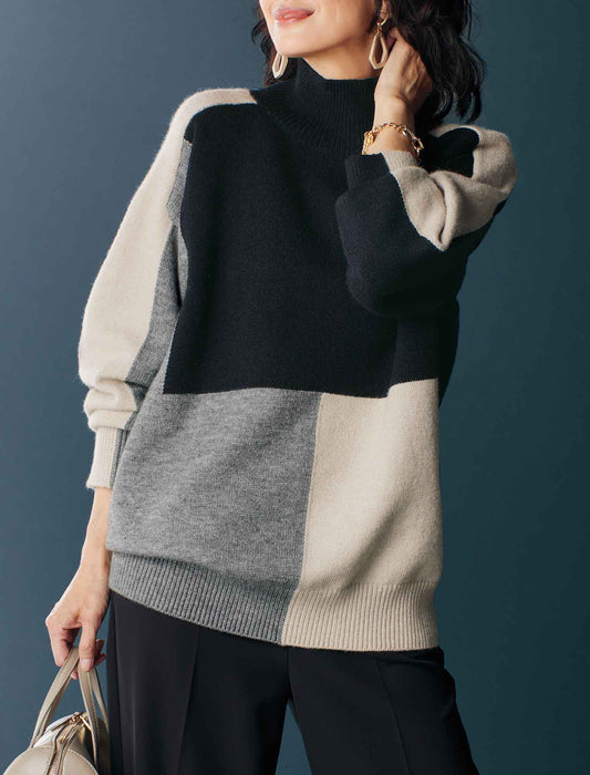 【受注】配色ブロッキングニットプルオーバー