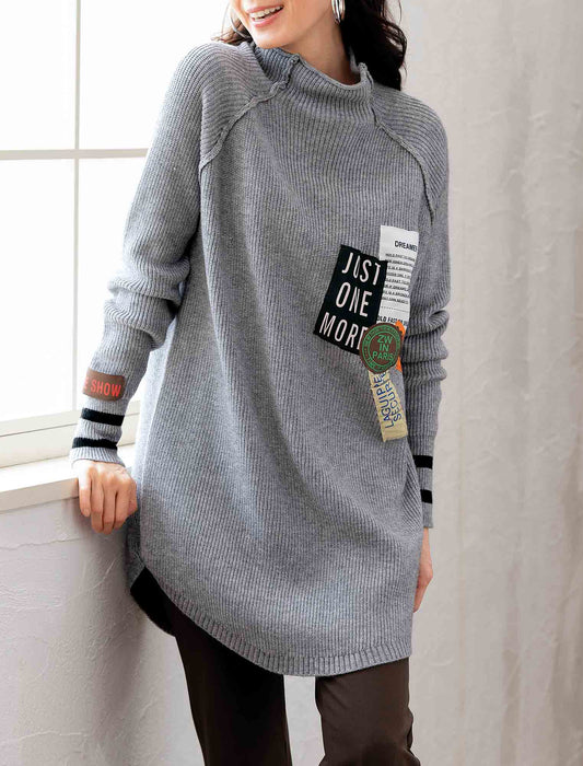 【受注】パッチワーク付ざっくりチュニックセーター