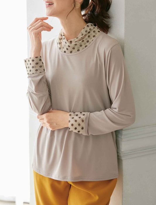 【受注】水玉メッシュ切替プルオーバー2色組