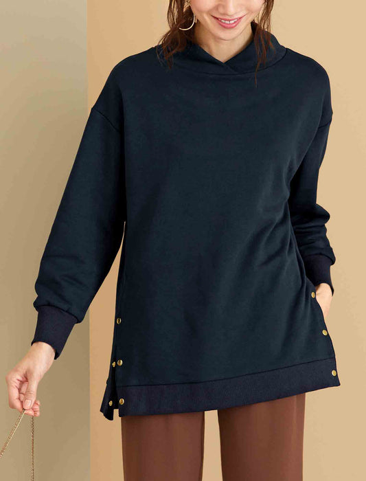 【受注】サイドボタンフードレスパーカー