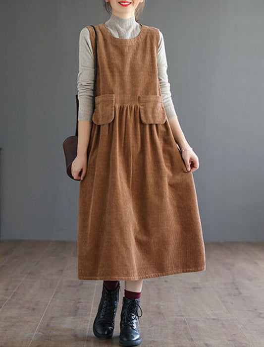 【近日入荷】Aラインノースリーブフラップ付コーデュロイワンピース　※12月中旬入荷予定