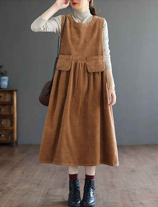 【近日入荷】Aラインノースリーブフラップ付コーデュロイワンピース　※12月中旬入荷予定