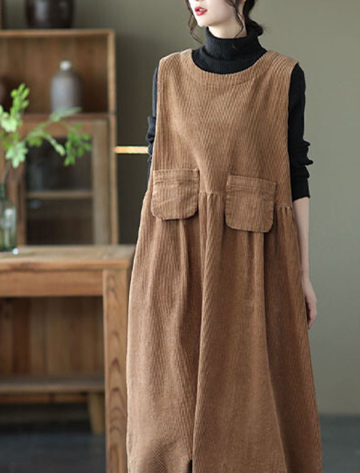 45R コーデュロイ　Aライン ワンピース Aラインノースリーブフラップ付コーデュロイワンピース | Northmall