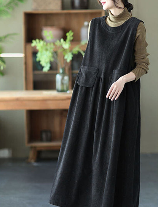 【近日入荷】Aラインノースリーブフラップ付コーデュロイワンピース　※12月中旬入荷予定