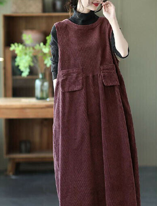 【近日入荷】Aラインノースリーブフラップ付コーデュロイワンピース　※12月中旬入荷予定