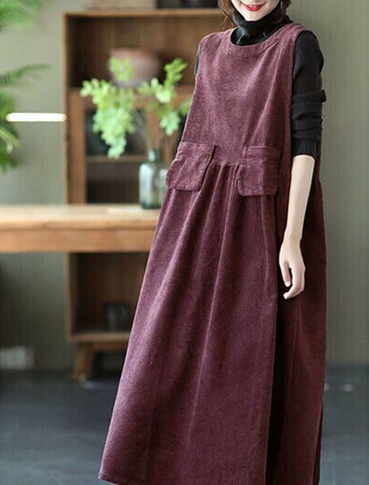 【近日入荷】Aラインノースリーブフラップ付コーデュロイワンピース　※12月中旬入荷予定