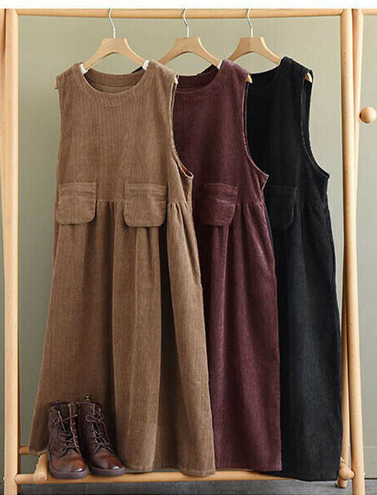 【近日入荷】Aラインノースリーブフラップ付コーデュロイワンピース　※12月中旬入荷予定