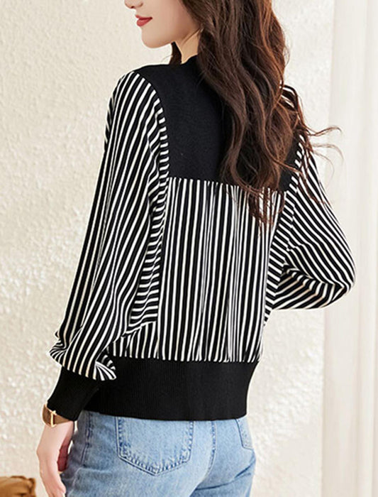 異素材ボーダーストライプ柄ニットカーディガン