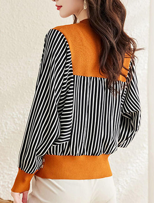 異素材ボーダーストライプ柄ニットカーディガン