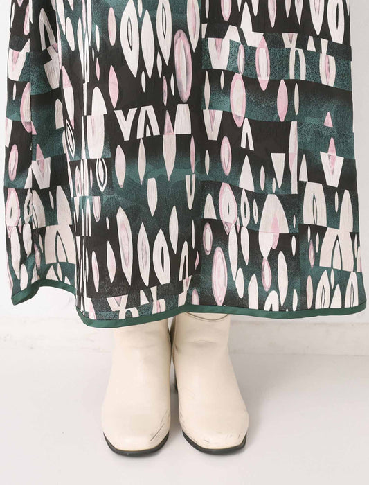 パネル柄パイピングスカート