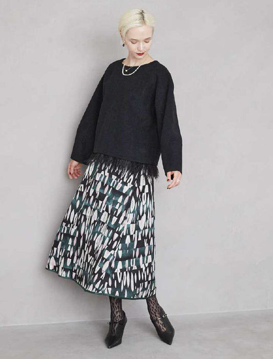 パネル柄パイピングスカート