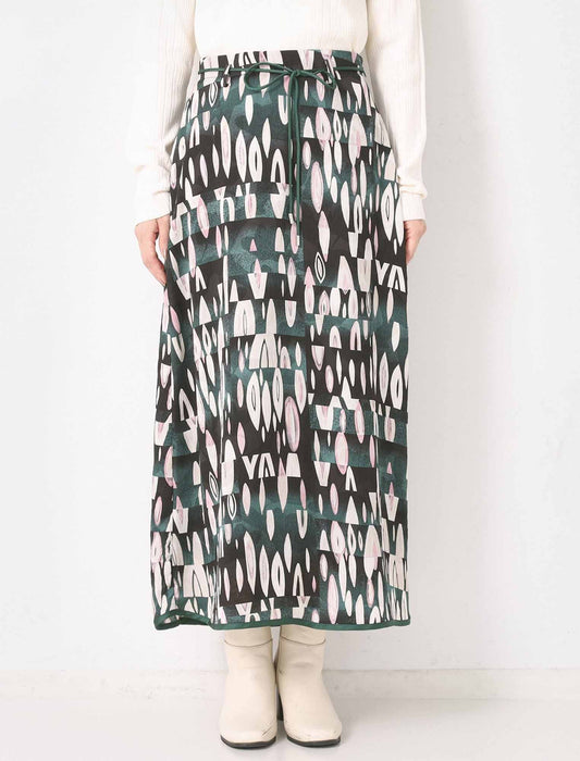 パネル柄パイピングスカート