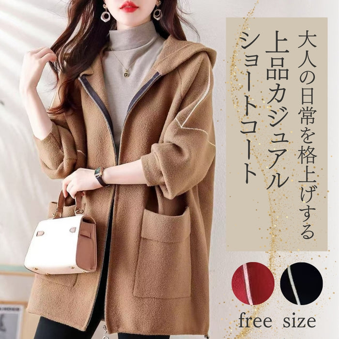 上品カジュアル フード付きショートコート