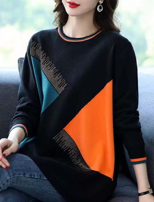 煌めくラインの幾何学配色ニットプルオーバー