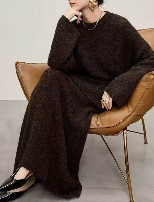 メランジニット クルーネックトップス＆ロングスカートセットアップ