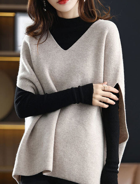 Vネックゆったりドルマンニットベスト