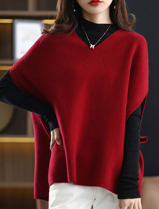 Vネックゆったりドルマンニットベスト