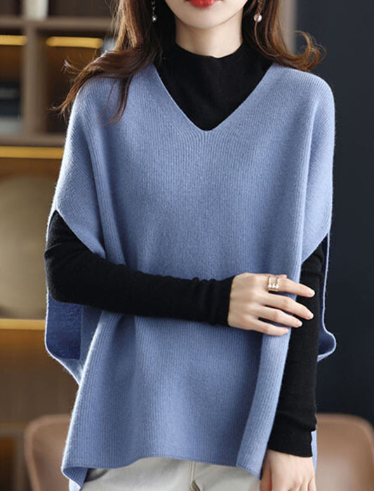 Vネックゆったりドルマンニットベスト