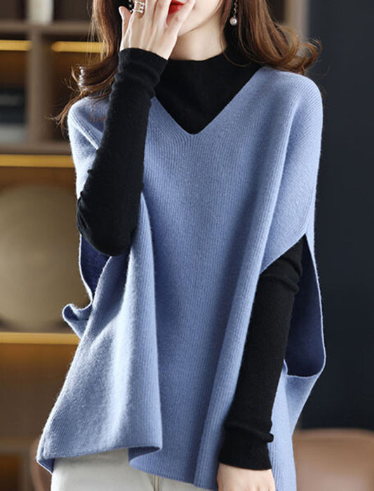 Vネックゆったりドルマンニットベスト