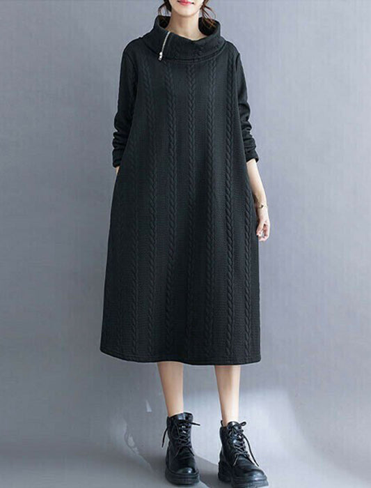 オフタートルジッパーケーブルチュニックワンピ