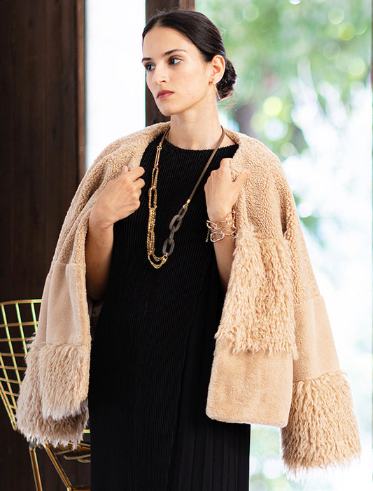 ＜SPECCHIO＞異素材MIXシャギーファーショートコート