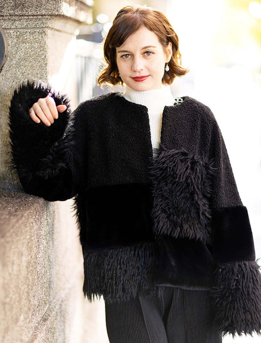 ＜SPECCHIO＞異素材MIXシャギーファーショートコート