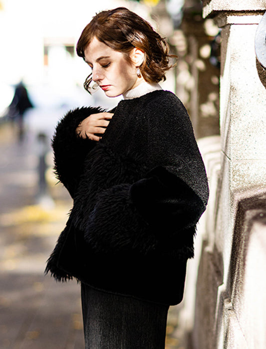 ＜SPECCHIO＞異素材MIXシャギーファーショートコート