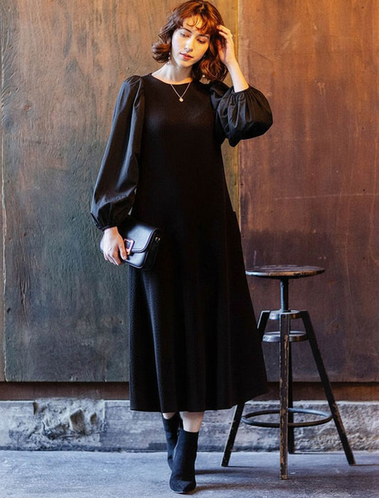 ＜SPECCHIO＞ストレッチタフタ切替 パフスリーブ シャトルワンピース