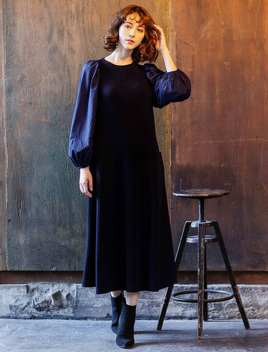 ＜SPECCHIO＞ストレッチタフタ切替 パフスリーブ シャトルワンピース