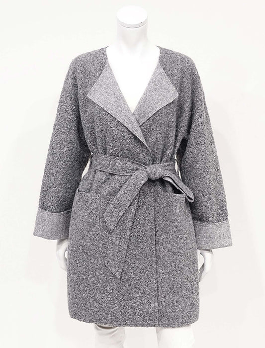 ＜SPECCHIO＞フェイクリングウール ノーカラーラップコート　