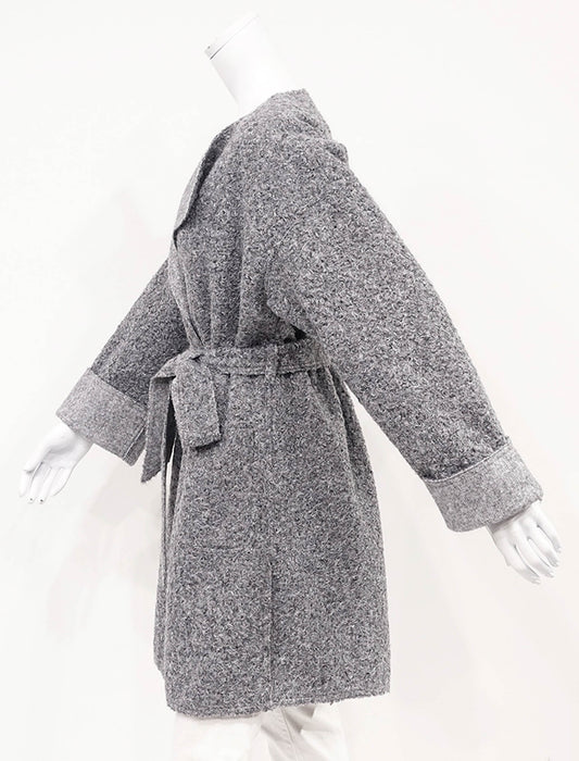 ＜SPECCHIO＞フェイクリングウール ノーカラーラップコート　