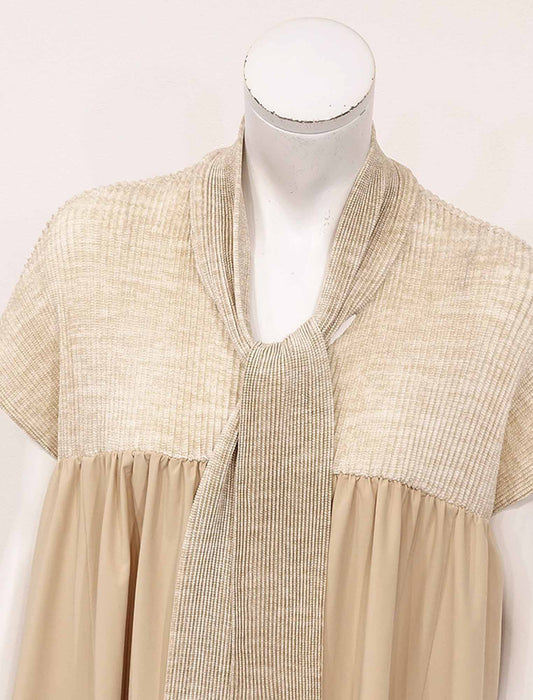 ＜SPECCHIO＞ボウタイ付きシャトル切替 ヨークギャザーストレッチタフタワンピース