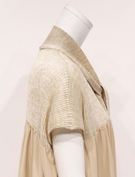 ＜SPECCHIO＞ボウタイ付きシャトル切替 ヨークギャザーストレッチタフタワンピース